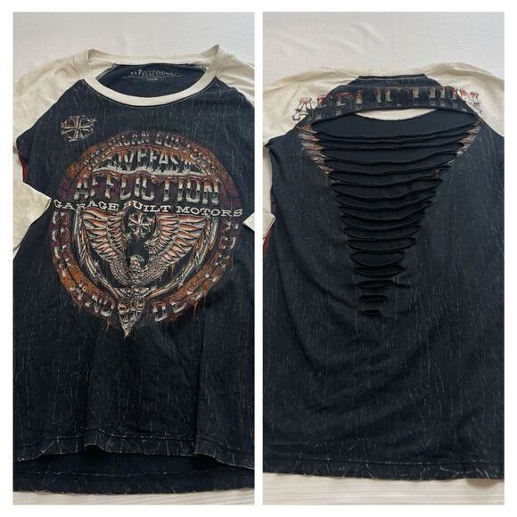 NWT Affliction Union Chrome Grey 3/4 Length Sleeves Grungy Y2K Shirt Size XS New - Picture 1 of 9